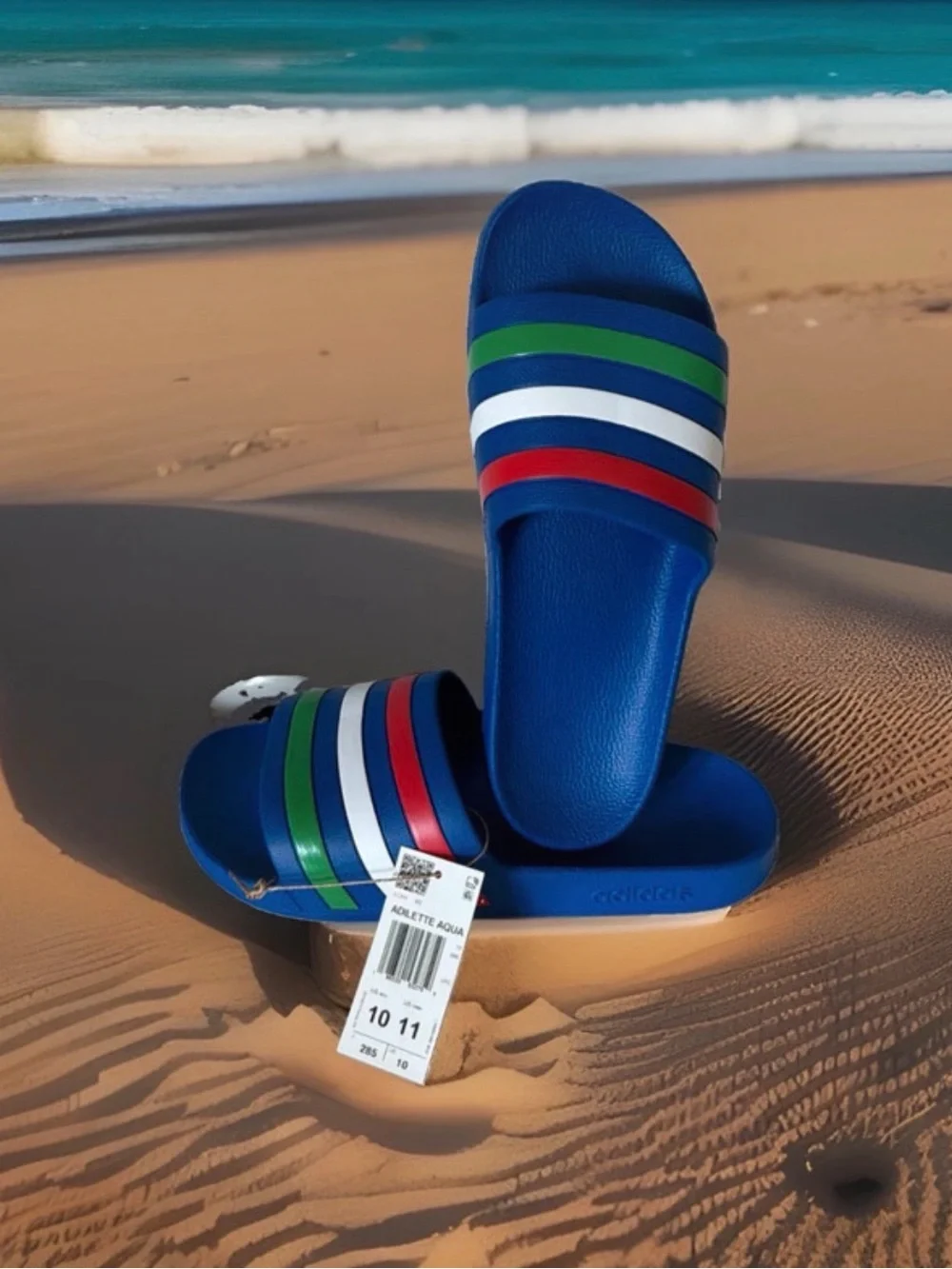 Adidas Adilette Aqua Men’s Size 10 Slide Sandals. Blue/ Multicolor Stripes. NWT
